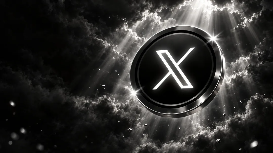 The X Coin breaking through dark clouds in a beam of light